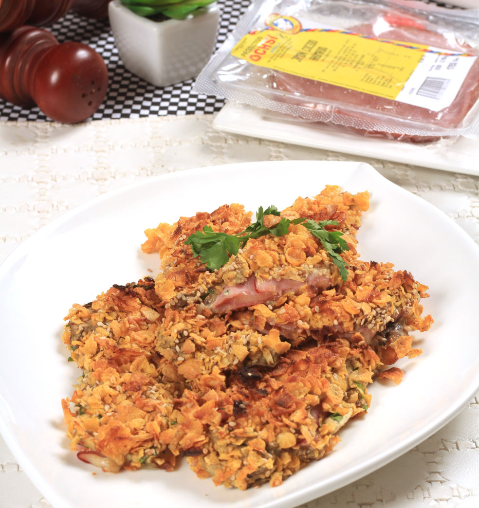 Milanesas de berenjena rellenas de jamón y queso