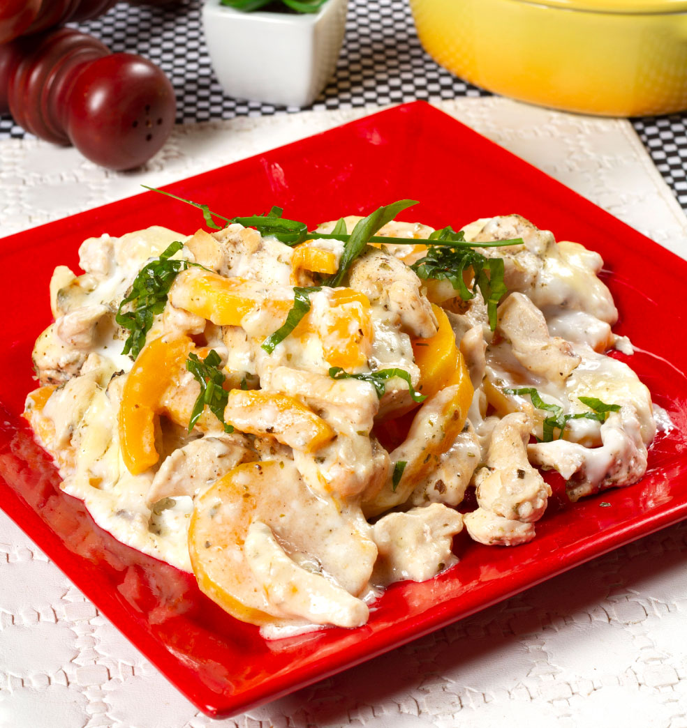 Pollo con calabacitas gratinadas