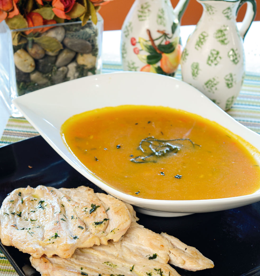 Diabéticos - Pollo grillé y sopa de verduras